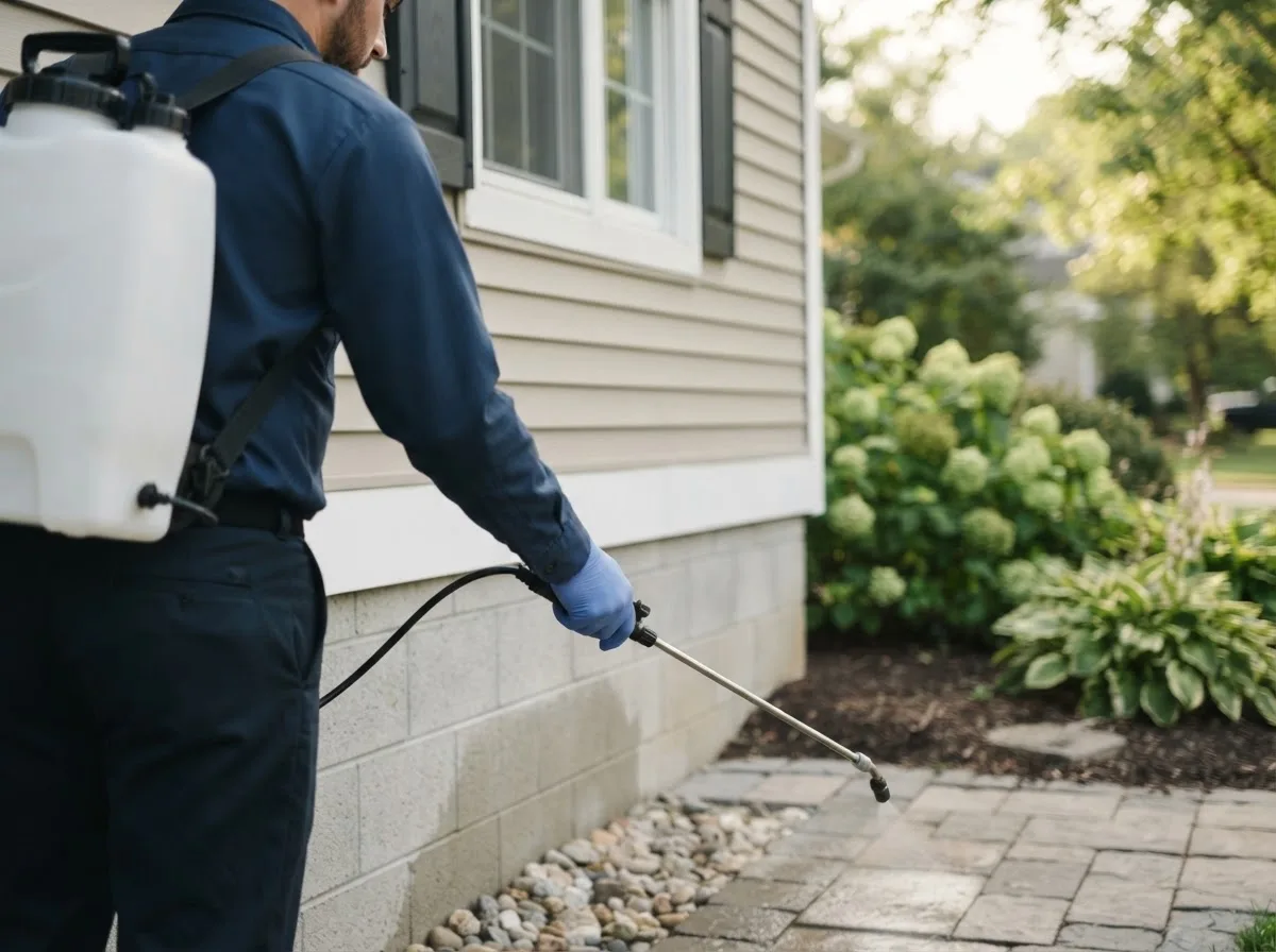 Pest control technician inspecting a home in Ackley, IA